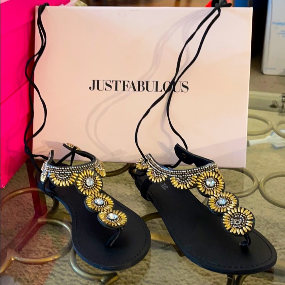 JustFab, flat greek sandals, Florelle, black, 6